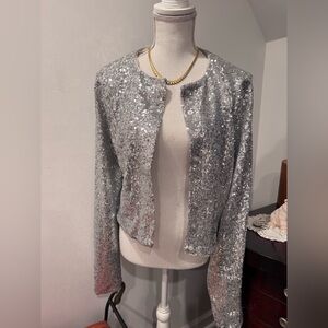 Good American Silver Sequin Cardigan